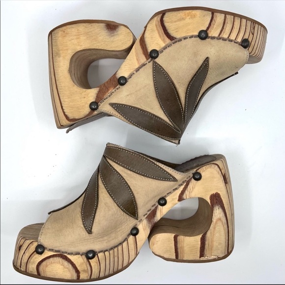 OAK DESTROY Vintage Y2K Platform Chunky Wooden Wedge Leather Sandal Women 8 8.5 - Picture 7 of 13